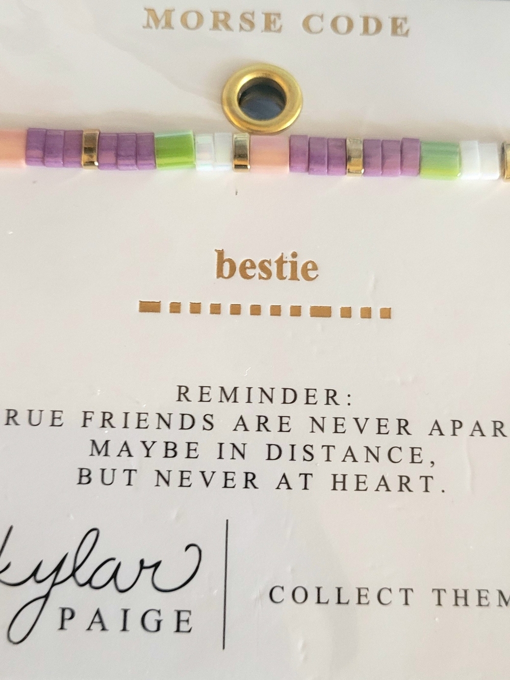 Slylar! Paige Bestie Morse Code Bracelet - Pastel Purple, Green, Peach & White